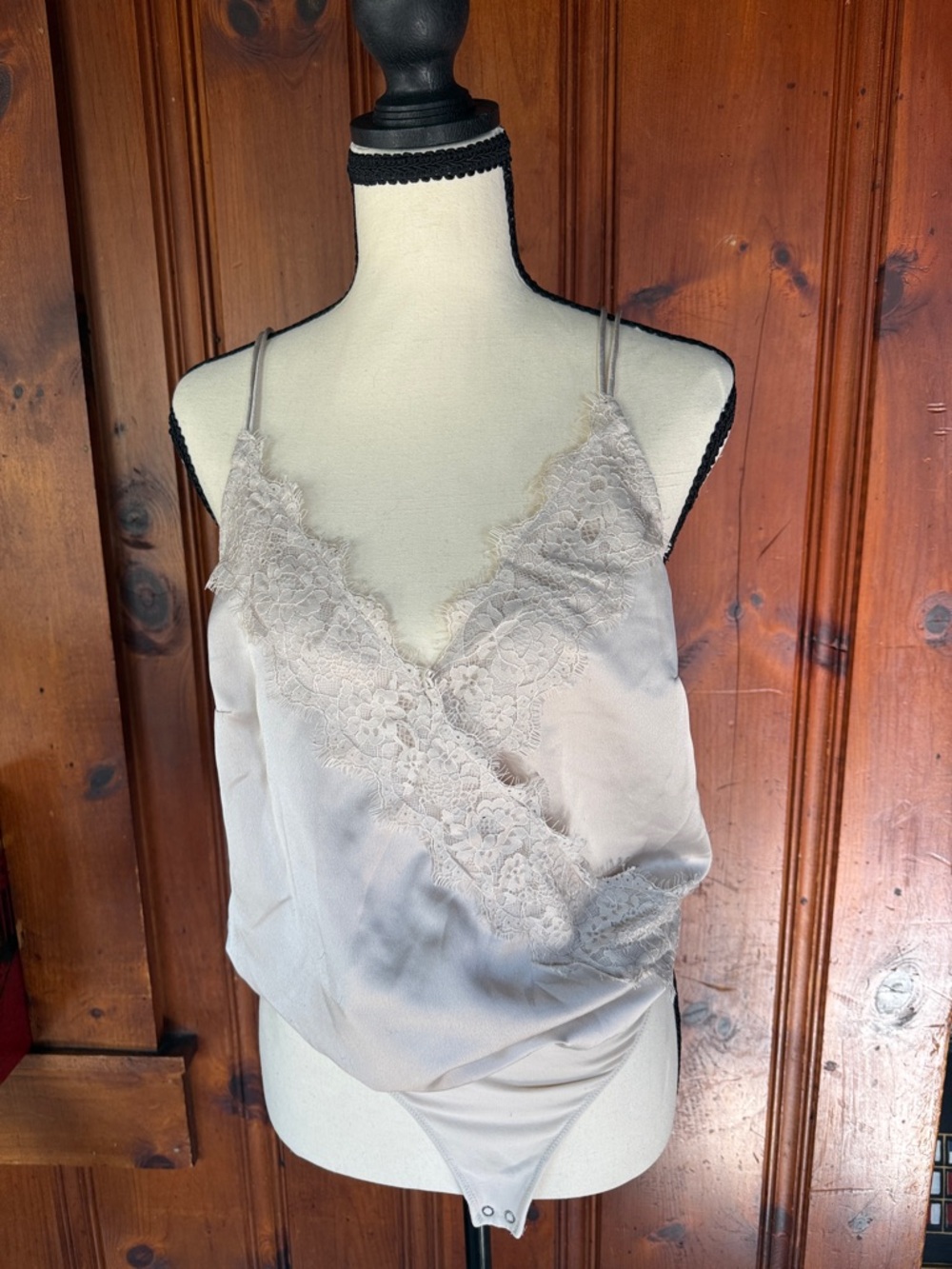 Abercrombie & Fitch Lace-Trim Satin Camisole Bodysuit in Ivory